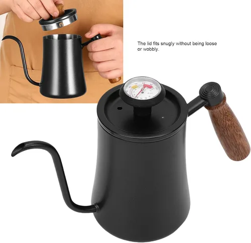Vista 5 de LICAEVEY Hervidor de cuello de cisne, hervidor de café con termómetro integrado y mango de madera, estufa de acero inoxidable 304 para verter