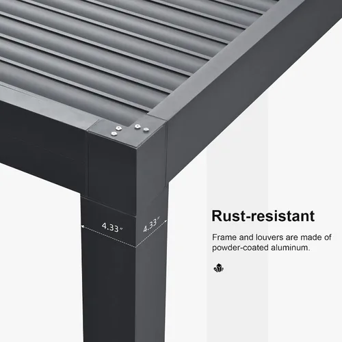 Vista 7 de PURPLE LEAF 94AS - Pérgola pequeña de aluminio compacto de 10 x 12 pies con techo rígido con listones ajustables para patio, cubierta de terraza