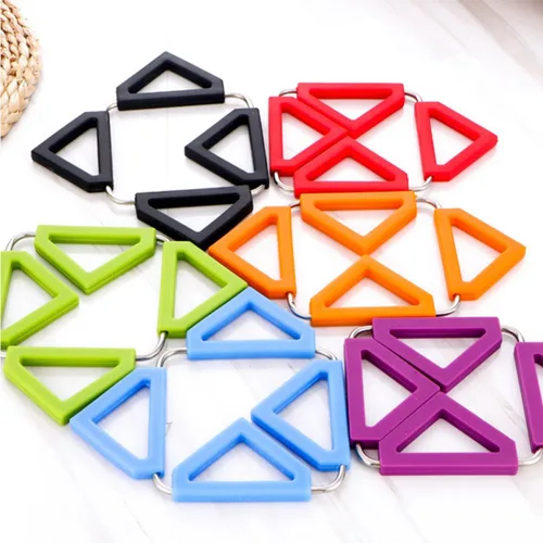 Vista 5 de 2 Pcs Silicone Stainless Steel Hot Pot Holder Trivet Mat Foldable