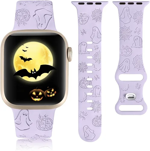 Vista 14 de W-RARA Correa grabada de Halloween compatible con Apple Watch Band de 1.496 in 1.575 in 1.614 in 1.654 in 1.732 in 1.772 in 1.929 in para mujeres