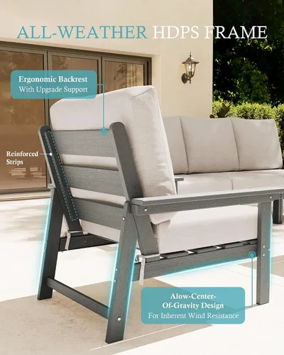 Vista 2 de Ciokea Juego modular de conversación al aire libre, 7 muebles de patio Marco gris/cojín beige