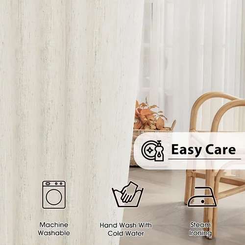 Vista 7 de FMFUNCTEX Cortinas traslúcidas de lino para dormitorio, cortinas color beige de 54 pulgadas de largo, cortinas semitransparentes cortas para sala