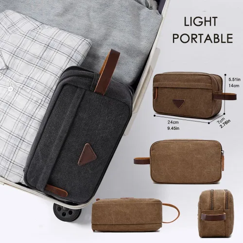 Vista 5 de Tumecos Neceser de cuero encerado para hombre, kit de afeitado, accesorios de viaje, bolsa organizadora