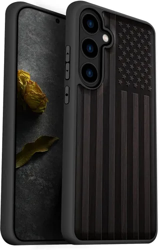 Vista 11 de Carveit Funda de madera para Galaxy S24, brújula vikinga, rosa Viking-Rosy