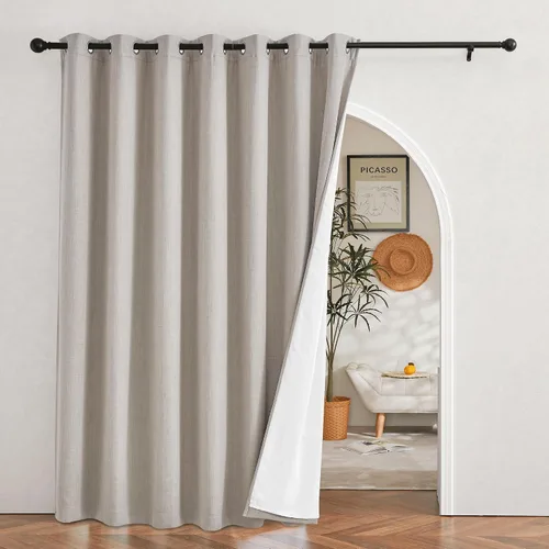 Vista 2 de NICETOWN Cortinas de Lino Sintético Angora con Barrera de Sonido que Aísla el Polvo, 100% Opacas, de 84 Pulgadas de Largo, 1 Panel, Cortinas