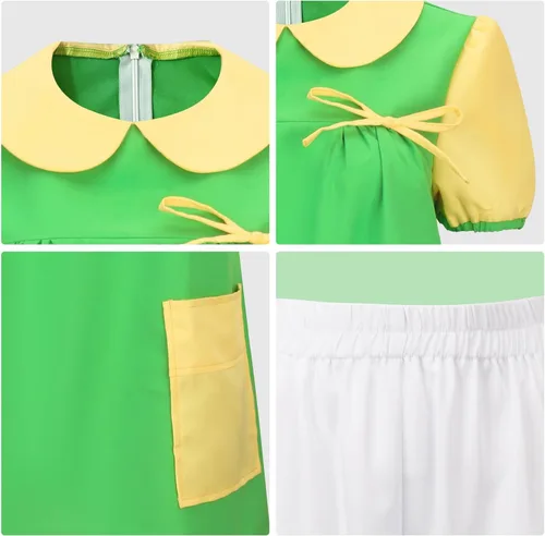 Vista 8 de ZIFUNMUR Women Girls Chilindrina Costume Green Dress Red Knit Cardigan Shorts Glasses Full Set Halloween Cosplay Outfit