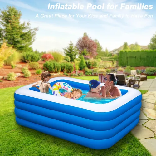 Vista 5 de Piscina inflable, 79 x 58 x 29 pulgadas, piscina familiar gruesa sobre el suelo para exteriores, patio trasero, jardín, fiesta acuática de verano