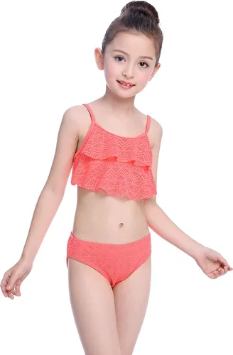 Vista 4 de SHEKINI Girls Bathing Suit Ruffles Flounce Swimsuit Crochet Two Piece Bikini Set