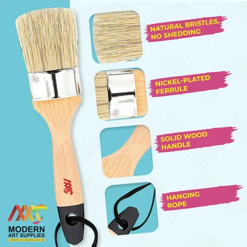 Vista 3 de Juego de 4 pinceles de cera de tiza, incluye 3 pequeños para pintura de muebles y 1 juego de pinceles de pintura de cerdas grandes compatibles