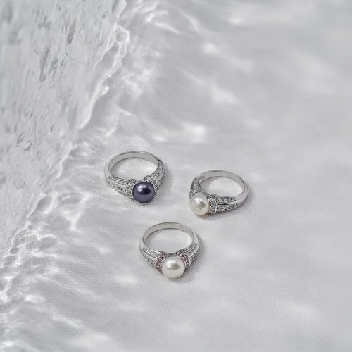 Vista 5 de Tienda Collection Platinum Plated Sterling Silver Infinite Elements Cubic Zirconia Freshwater Cultured Pearl Ring