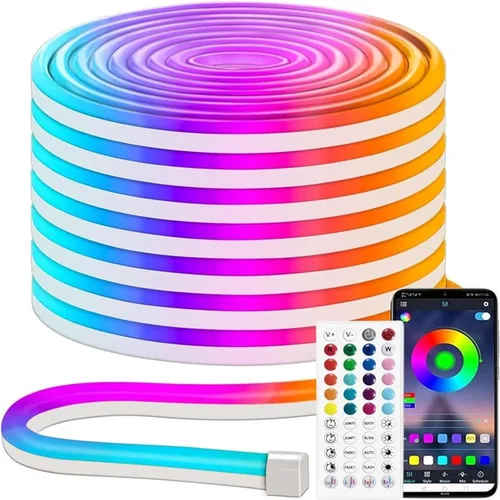 Vista 19 de iNextStation Blue LED Light Strip, 16.4ft/5m 12V Silicone Flexible Neon Rope Lights, IP65 Waterproof Cuttable LED Strip Lights for Gaming Room
