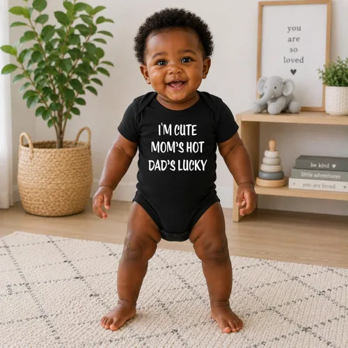 Vista 6 de CBTwear I'm Cute Mom's Hot Dad's Lucky Funny Baby Body Negro