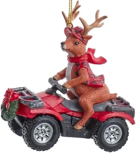 Vista 3 de The Bridge Collection Adornos de Papá Noel y un reno en ATV – Juego de 2 – Reno de campo y Papá Noel en cuatro ruedas – Adornos de Navidad para caza