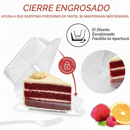Vista 3 de 25 recipientes para rebanadas de pastel con tapas Recipientes de plástico desechables medianos con bisagras Recipiente transparente para tarta