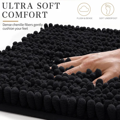 Vista 4 de Yimobra Alfombras de Baño Antideslizantes Lavables - Alfombra de Baño de Chenilla Ultra Suave Absorbente, Alfombra Peluda de Secado Rápido para Negro