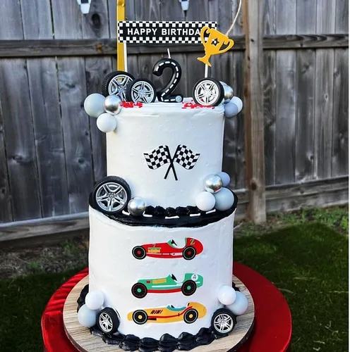 Vista 5 de Adornos para Pasteles de Carreras Decoraciones para Pasteles de Cumpleaños con Temática de Carreras de Autos Fiesta de cumpleaños temática