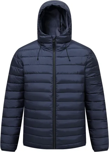 Vista 7 de Chaqueta ligera acolchada con capucha para hombre, resistente al agua, con cremallera completa, con aislamiento térmico, abrigos de invierno cálidos