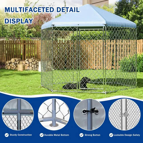 Vista 3 de Polar Aurora Perrera para perros al aire libre con techo, jaula grande para perros en el exterior con puerta de metal, perrera resistente