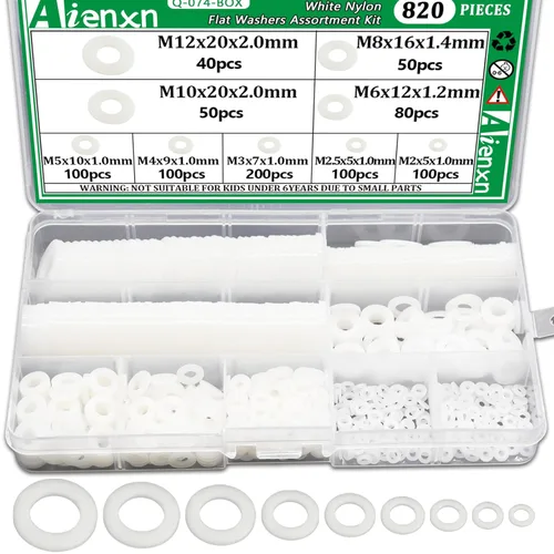 Vista 13 de Kit de surtido de 550 piezas de arandelas planas, 12 tamaños SAE - 1/2, 7/16, 3/8, 5/16, 1/4, 3/16, 12#, 10#, 8#, 6#, 4#, 2#, (18-8) arandelas de SS