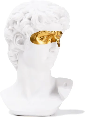 Vista 8 de BRABUD Máscara griega David Hombre Busto Estatua Resina Negro Oro Escultura Romana Clásica Arte Moderno Casa Oficina Estudio Estantería Decoración