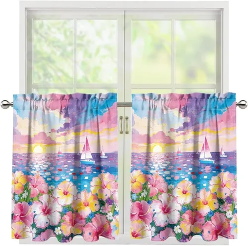 Vista 61 de God Bssing You Tier Curtains for July 4Th 2026 27.5x24 2 Panels Light Filtering Half Window Rod Pocket for Kitchen/Bathroom