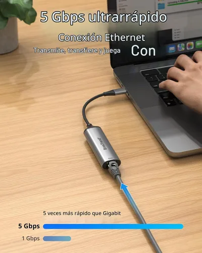 Vista 2 de BrosTrend Adaptador USB C a Ethernet de 5 Gb para Windows, MacOS iOS, Plug