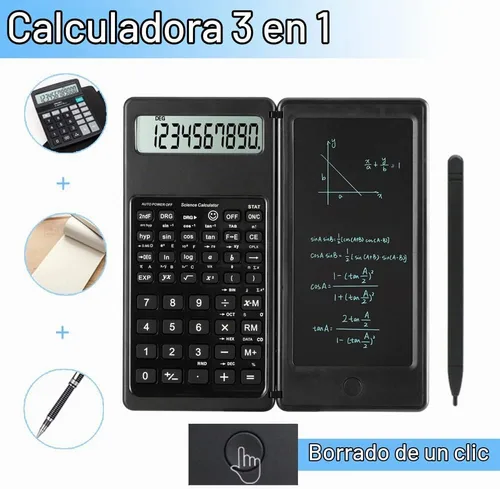 Vista 2 de Calculadoras científicas, calculadora para la escuela, pantalla grande de 10 dígitos, Calculadora científica con bloc de notas, calculadora de Negro