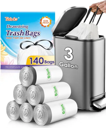 Vista 31 de Bolsas de basura de 7 galones, 100 unidades, bolsas de basura con cordón resistentes de Teivio, bolsas para papeleras de baño, bolsas de plástico