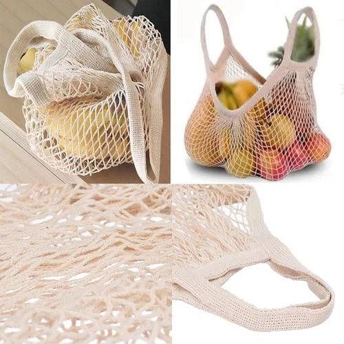 Vista 5 de Bolsas de malla de algodón, bolsas de compras reutilizables, bolsas de comestibles de malla de algodón para productos de frutas, verduras, red