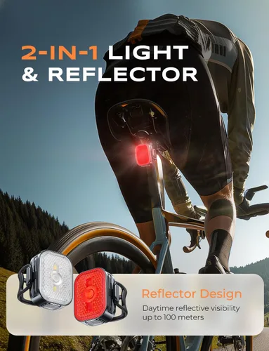 Vista 2 de 2026 Ultra Slim Bike Lights with Reflectors, 8+6 Modes Bike Headlight and Tail Light Assemblies Motorcycle, IP65 Waterproof & Dual USB-C 1-2 Hrs
