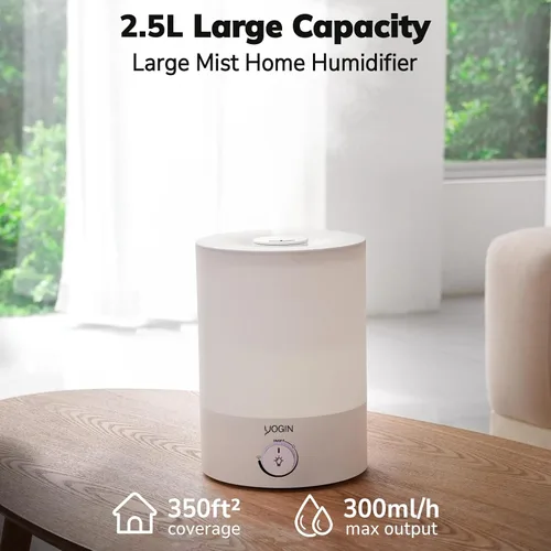 Vista 2 de YOGIN Humidificadores para Dormitorio Habitación Grande, Llenado Superior 2.5L Humidificadores Ultrasónicos de Niebla Fría para Guardería de Bebé