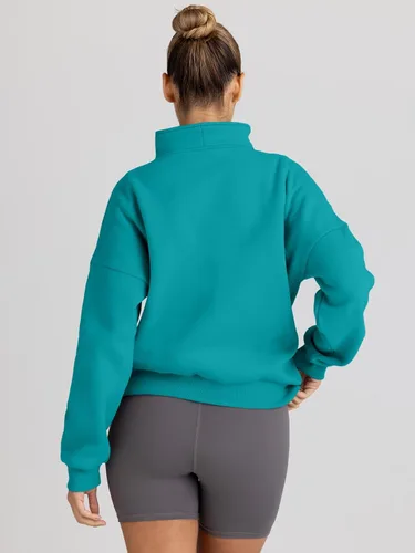 Vista 3 de Trendy Queen - Sudaderas con media cremallera y capucha de gran tamaño, extragrande, para otoño, Y2K, ropa de invierno