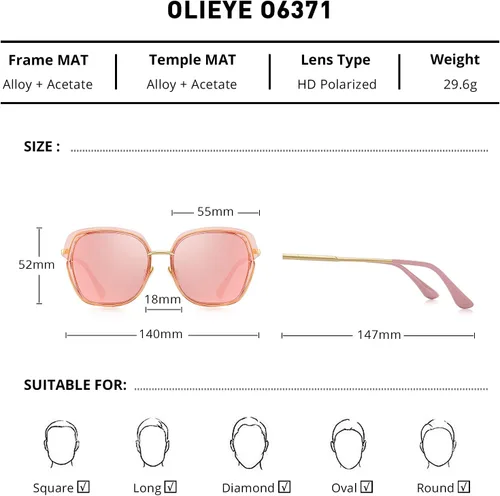 Vista 2 de Gafas de sol polarizadas vintage con marco de escudo para mujer con caja de regalo O6371