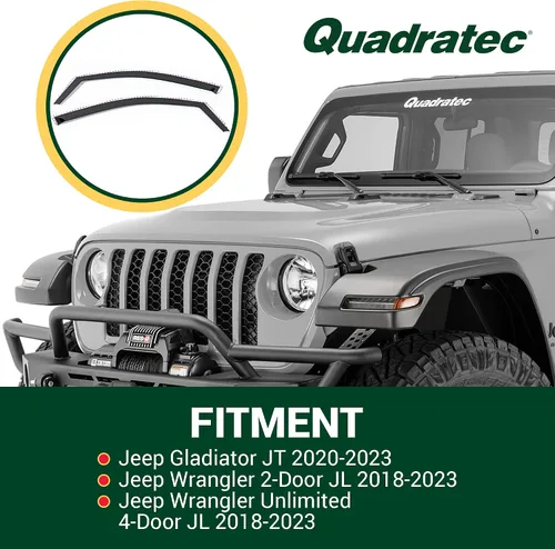 Vista 6 de Quadratec Viseras tintadas para ventana, solo delanteras, se adapta a Jeep Wrangler JL y Gladiator JT 2018-2023, tinte negro ahumado, mantiene fuera