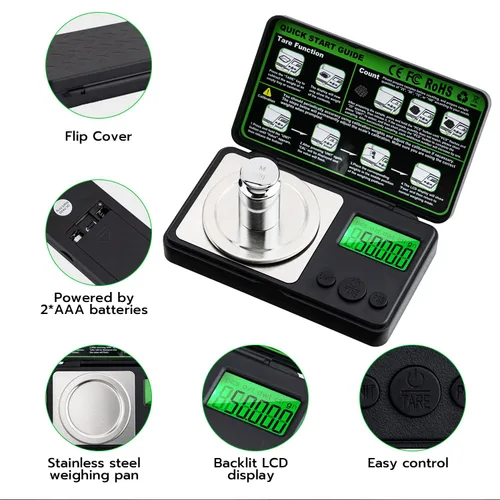 Vista 2 de Mcbazel Báscula de mini miligramo, báscula portátil de joyería de 1.76 oz/0.00 oz, báscula digital de alta precisión de microgramos con pesas