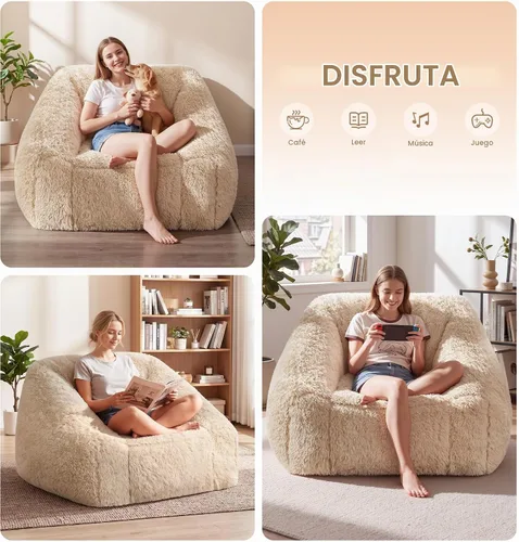 Vista 4 de Hobestluk Puf - Silla de felpa con acento para reposabrazos para sala de estar, color beige