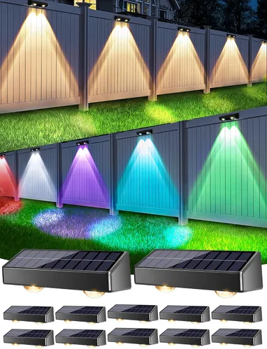 Vista 12 de Brizled Luces solares para valla al aire libre, paquete de 8 luces patrióticas para valla al aire libre, 9 colores y 11 modos RGBCW que cambian