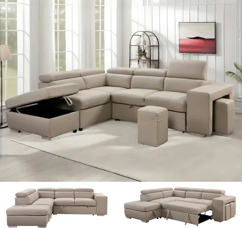 Vista 7 de THSUPER Sofá seccional reclinable de microfibra de 102 pulgadas en forma de L con cama extraíble y chaise de almacenamiento, sofás convertibles