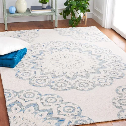 Vista 8 de SAFAVIEH Blossom Collection - Alfombra decorativa, 2 x 3 pies, color marfil y beige, lana hecha a mano, ideal para zonas de alto tráfico en entrada