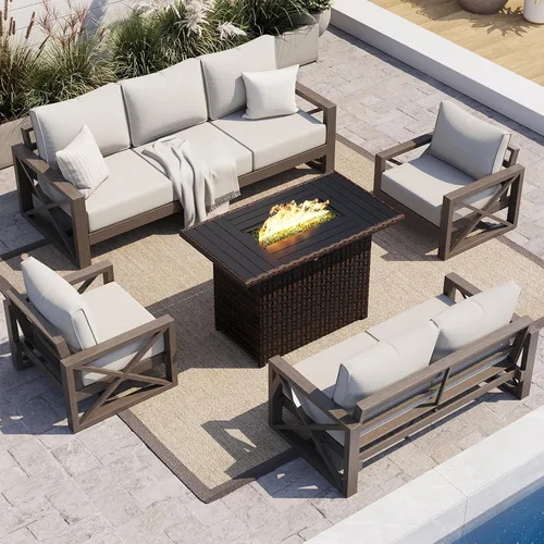 Vista 13 de UDPATIO Juego de muebles de patio al aire libre de aluminio, grano de Beige
