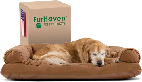 Vista 17 de Furhaven - Cama para perros, cojín de almohada tradicional sofá y colchón de espuma rectangular terapéutico de lujo con funda extraíble para perros