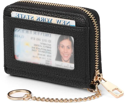 Vista 16 de SENDEFN Cartera de cuero para mujer, con bloqueo RFID, pequeñas carteras compactas, titular de la tarjeta de crédito con ventana de identificación