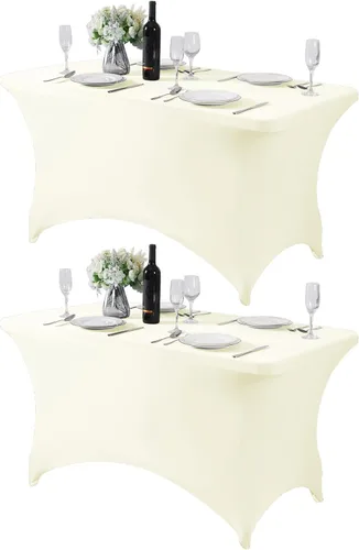 Vista 10 de Mantel de elastano para mesa de 6, 4 o 8 pies, universal, ajustable, para fiestas, banquetes, bodas y eventos, color verde manzana