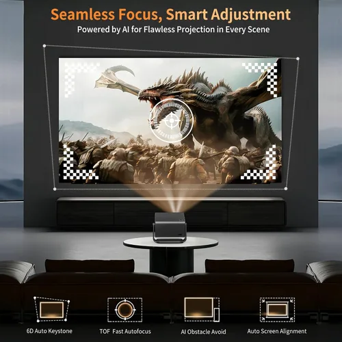 Vista 5 de Proyector 4K con Wifi y Bluetooth 800ANSI, proyector de cine INFGO con NETFLIX/Prime Video/YouTube integrado, tienda de aplicaciones dual
