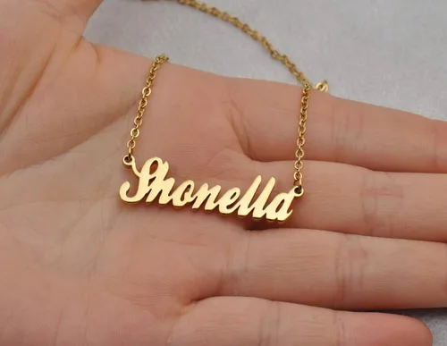 Vista 6 de HUAN XUN Collar personalizado con nombre de oro en plata dorada para mujer