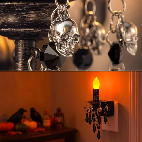 Vista 5 de Briignite Halloween Chandelier Night Light Plug in, Dusk to Dawn, Gothic Black