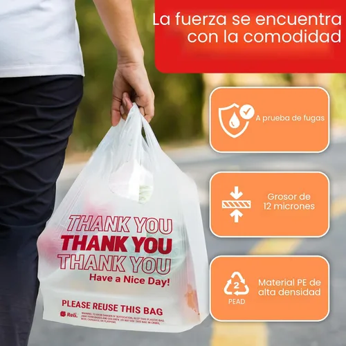Vista 3 de Reli. Bolsas de plástico Thank You (1050 unidades) Bolsas de comestibles blancas con asas Compras (plástico)