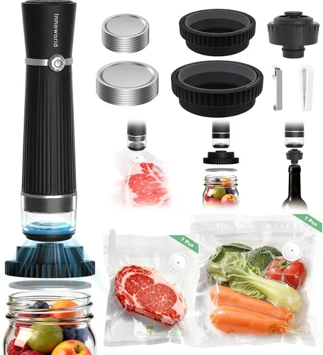 Vista 10 de Sellador al vacío de mano compacto 3 en 1 para alimentos (bolsa, tarro de masón, botella de vino)