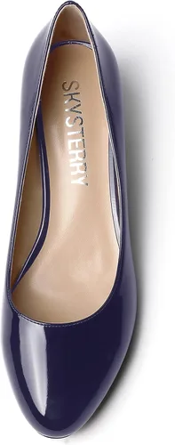 Vista 3 de SKYSTERRY Zapatos de vestir de oficina para mujer, con punta redonda, carretes de patente, tacón bajo, zapatos de vestir de oficina de 1.5 pulgadas