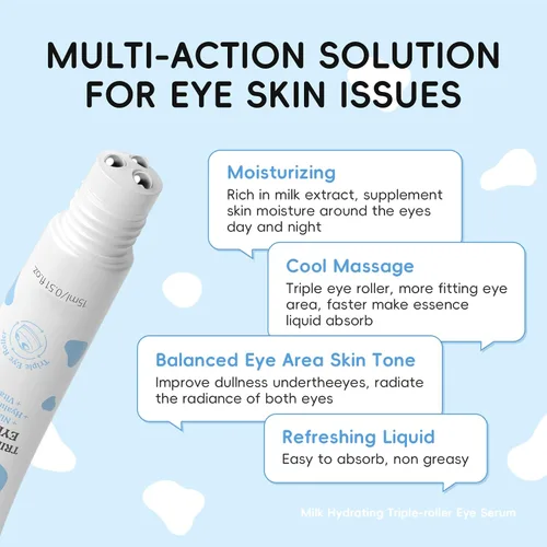 Vista 2 de ARAKY - Crema de ojos de leche para ojeras e hinchazón, suero hidratante de triple rodillo, mejora la elasticidad de la piel, opacidad hidratante